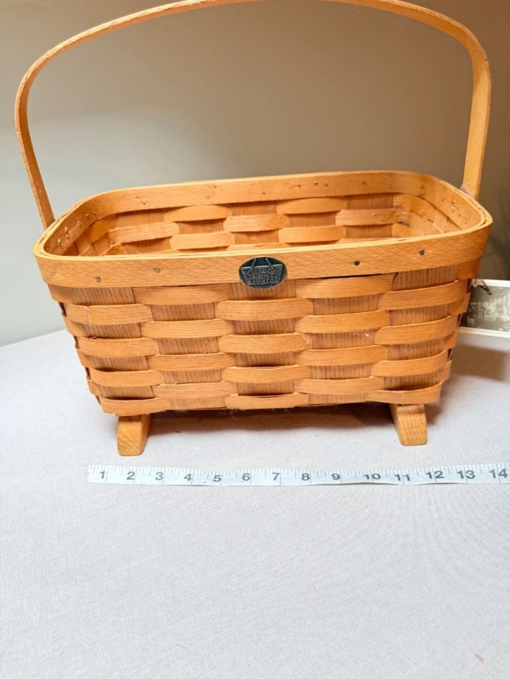 Vintage Peterboro Basket Company Small Footed Magazine Hearth Fireside Basket